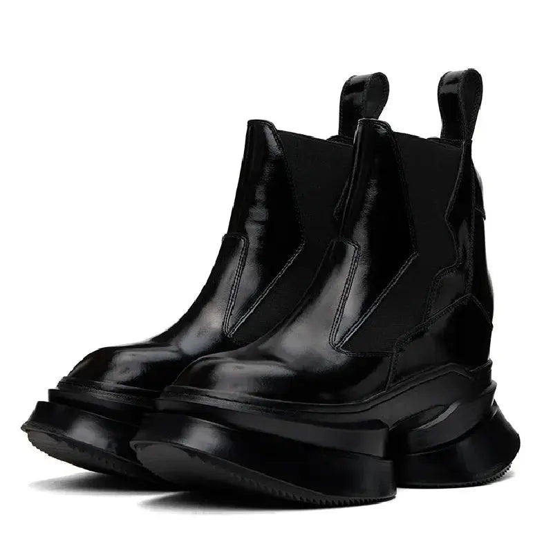 Spring Autumn New Punk Style Chunky Sole Platform Strange Heels Genuine Leather Slip-On Men High Top Chelsea Boots 2411 Hominus Denim