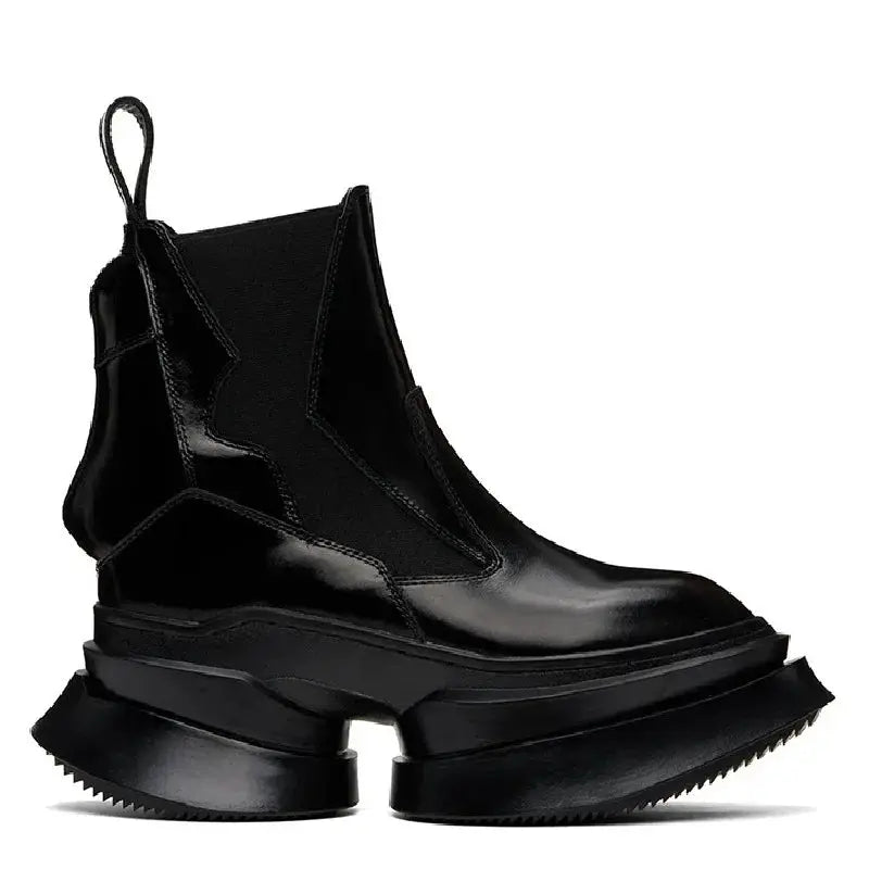Spring Autumn New Punk Style Chunky Sole Platform Strange Heels Genuine Leather Slip-On Men High Top Chelsea Boots 2411 Hominus Denim
