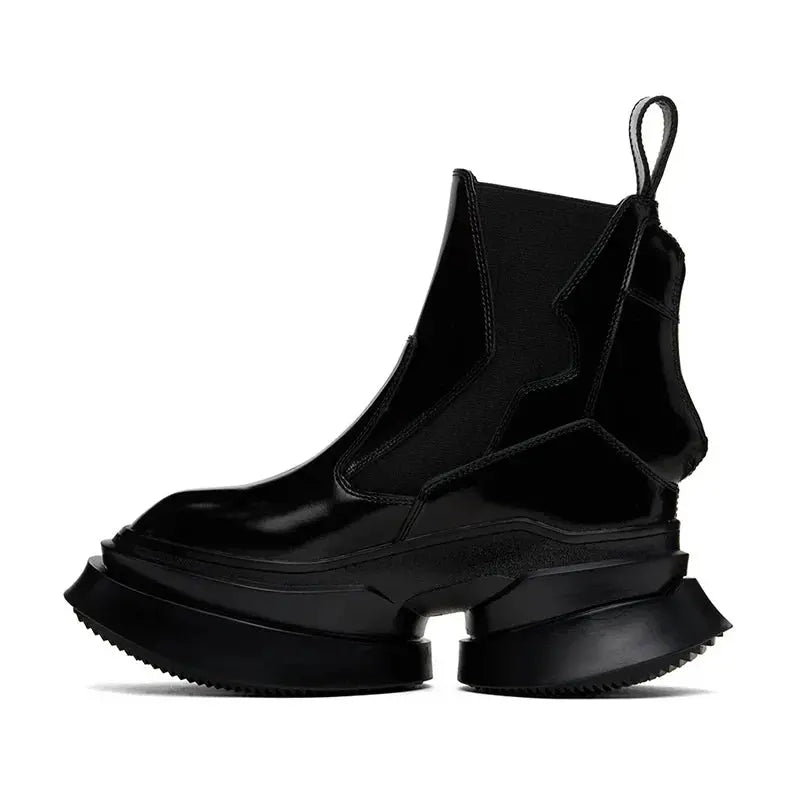 Spring Autumn New Punk Style Chunky Sole Platform Strange Heels Genuine Leather Slip-On Men High Top Chelsea Boots 2411 Hominus Denim
