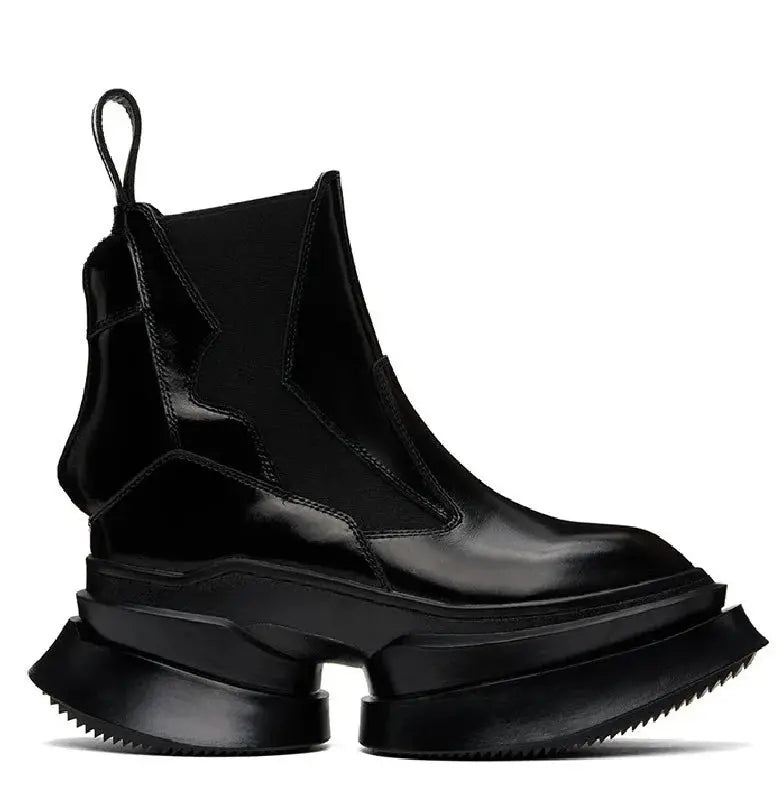 Spring Autumn New Punk Style Chunky Sole Platform Strange Heels Genuine Leather Slip-On Men High Top Chelsea Boots 2411 Hominus Denim