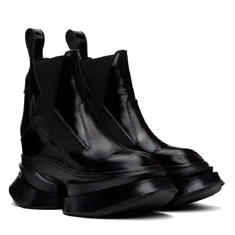 Spring Autumn New Punk Style Chunky Sole Platform Strange Heels Genuine Leather Slip-On Men High Top Chelsea Boots 2411 Hominus Denim