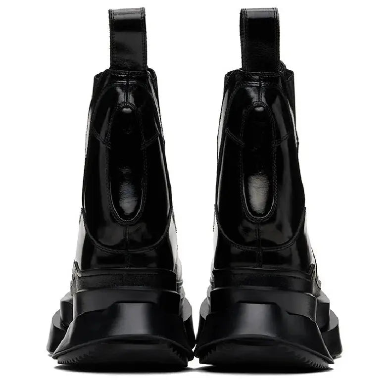 Spring Autumn New Punk Style Chunky Sole Platform Strange Heels Genuine Leather Slip-On Men High Top Chelsea Boots 2411 Hominus Denim