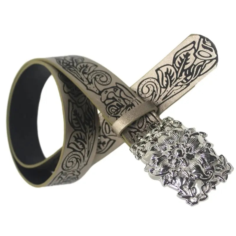 Stereo Flower Buckle Belt PU Wide Belt Trendy Enthusiasts Adjustable Waist Belt Hominus Denim