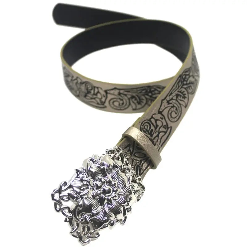 Stereo Flower Buckle Belt PU Wide Belt Trendy Enthusiasts Adjustable Waist Belt Hominus Denim
