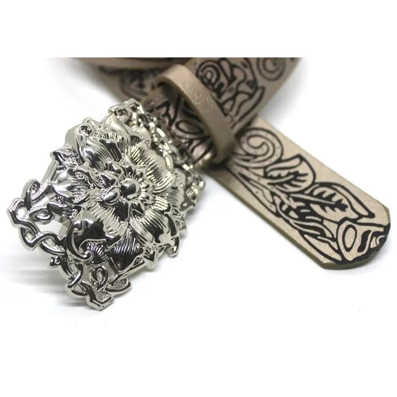 Stereo Flower Buckle Belt PU Wide Belt Trendy Enthusiasts Adjustable Waist Belt Hominus Denim