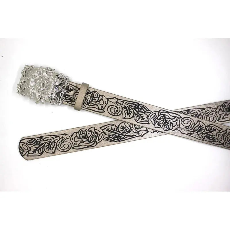 Stereo Flower Buckle Belt PU Wide Belt Trendy Enthusiasts Adjustable Waist Belt Hominus Denim