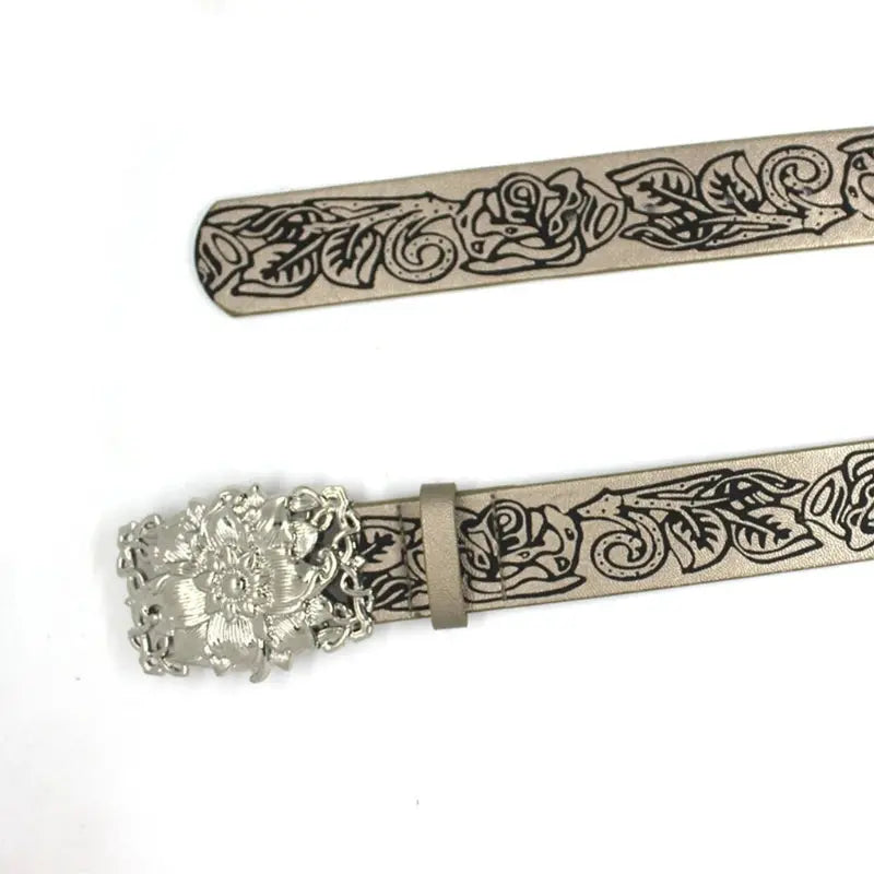Stereo Flower Buckle Belt PU Wide Belt Trendy Enthusiasts Adjustable Waist Belt Hominus Denim