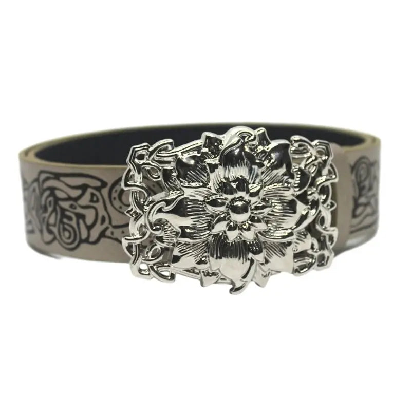Stereo Flower Buckle Belt PU Wide Belt Trendy Enthusiasts Adjustable Waist Belt Hominus Denim