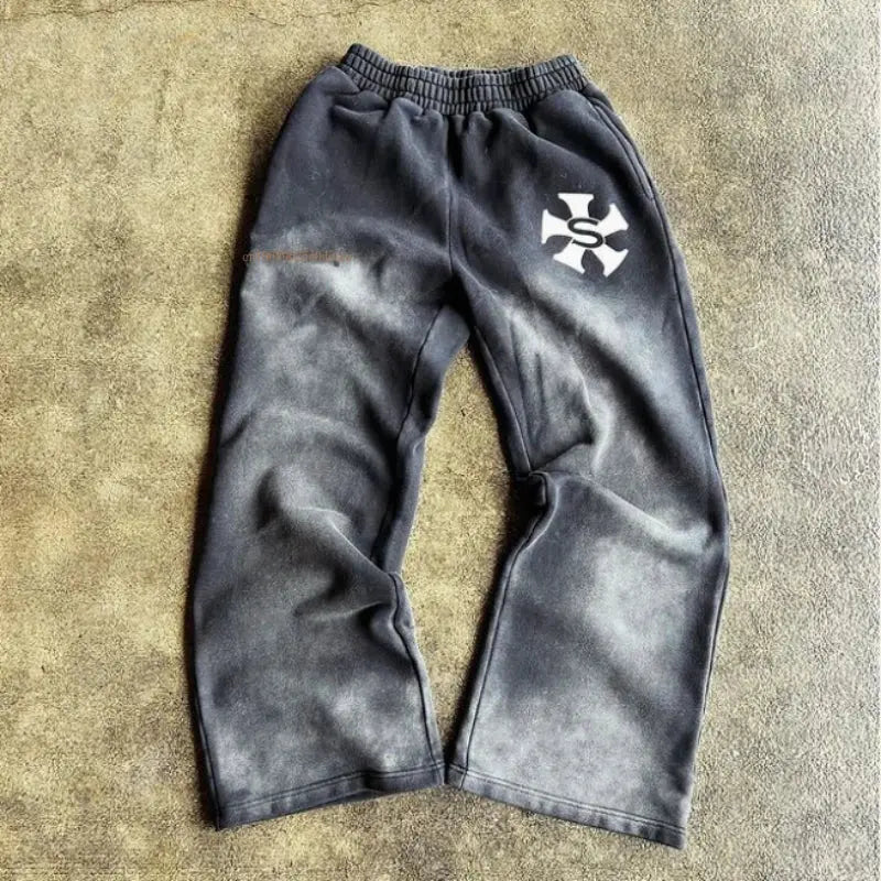 Street Wide legged Casual Pants Men and Women American Tide Ins Explosion Printed Straight Pants Summer Loose Cotton Sweatpants Hominus Denim