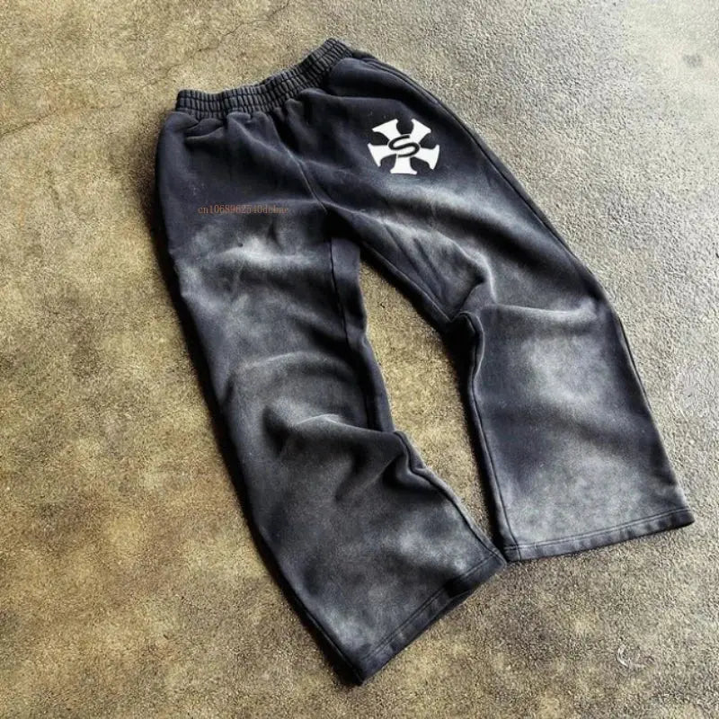 Street Wide legged Casual Pants Men and Women American Tide Ins Explosion Printed Straight Pants Summer Loose Cotton Sweatpants Hominus Denim