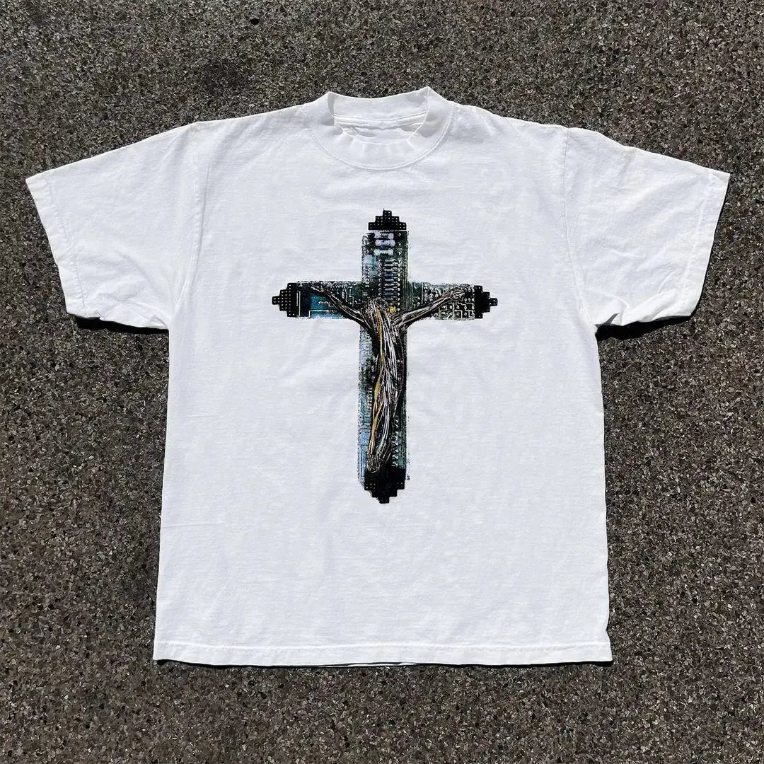 Streetwear American Harajuku Printed Oversized T-shirt Women's Summer Pure Cotton Short-sleeved High Street Trend Y2K T-shirt Hominus Denim