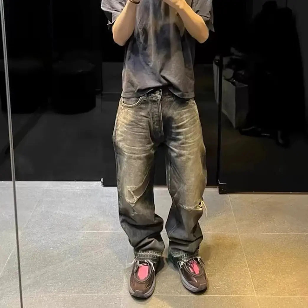 Streetwear Damaged Hole Washed Baggy Jeans for Men and Women Streetwear Casual Ropa Hombre Denim Trousers Oversized Cargo Pants Hominus Denim