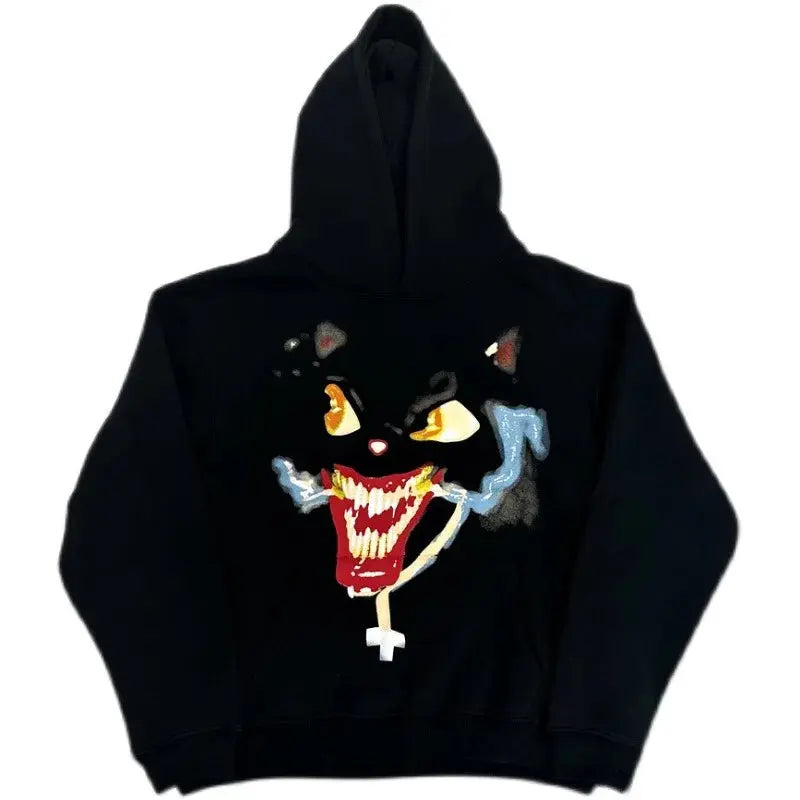 Black Gothic Print Design Hoodie - Hominus Denim