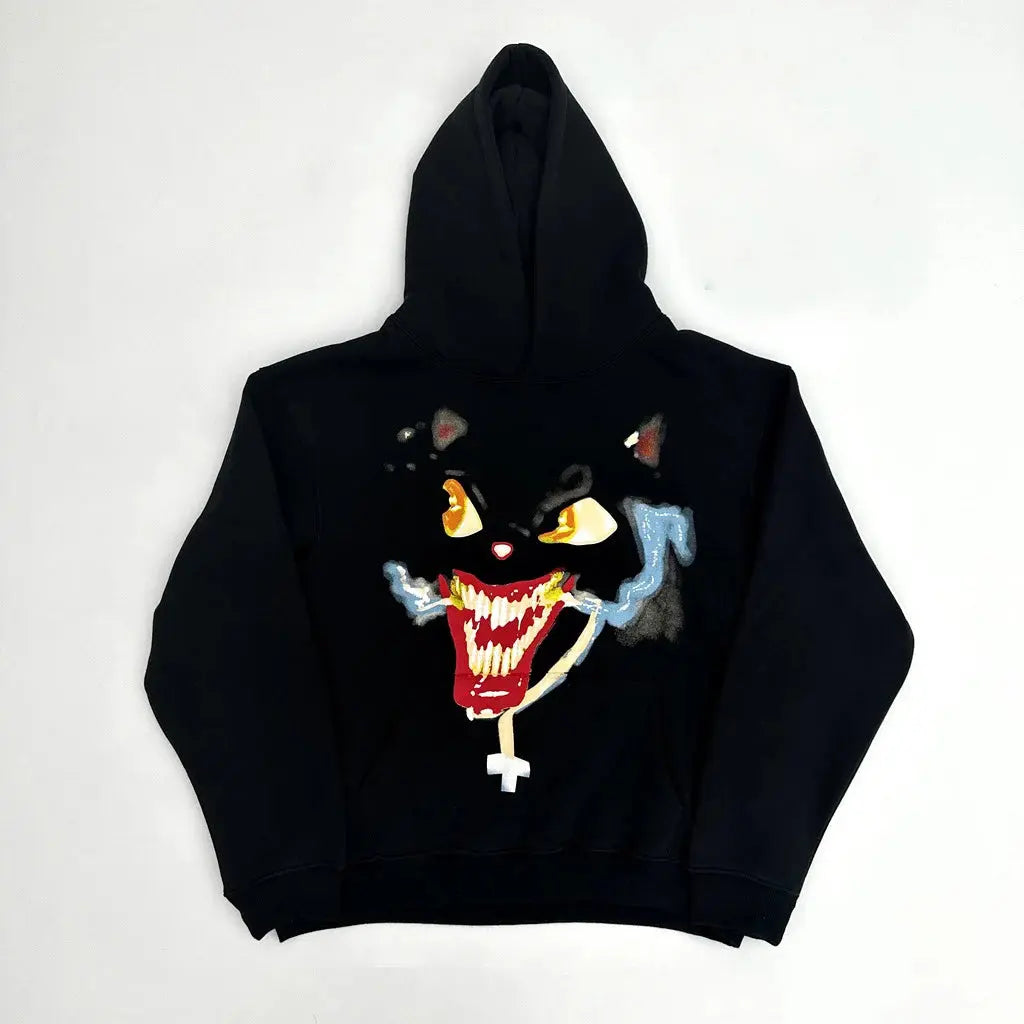 Black Gothic Print Design Hoodie - Hominus Denim