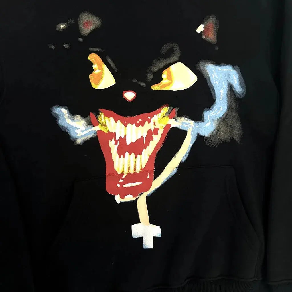 Black Gothic Print Design Hoodie - Hominus Denim