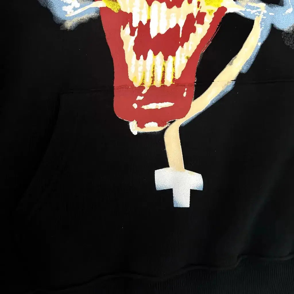 Black Gothic Print Design Hoodie - Hominus Denim