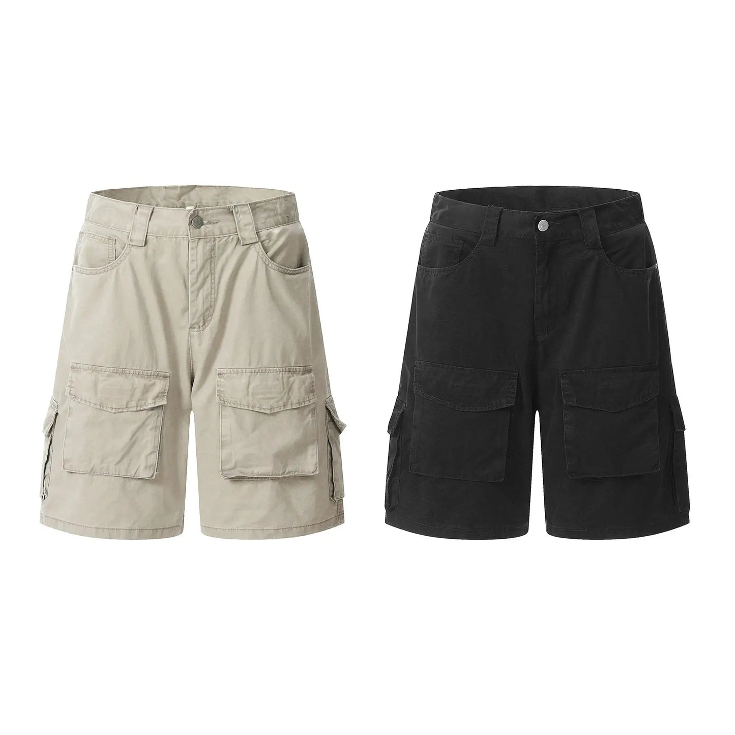 Streetwear Solid Color Multi-pockets Summer Cargo Shorts for Men Wide Leg Straight Baggy Knee Length Pants Oversized Hominus Denim