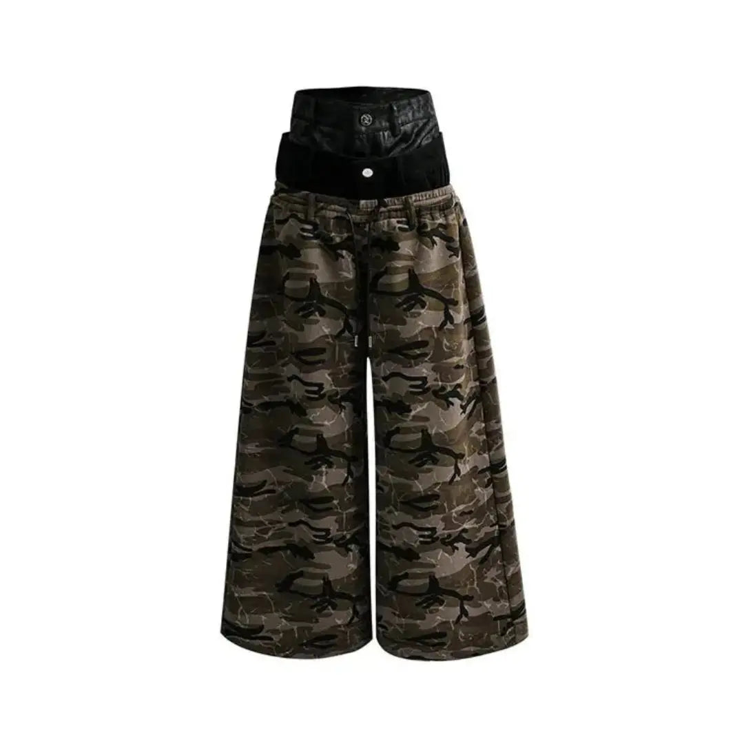 Triple Waist Camouflage Printed Baggy Pants Hominus Denim