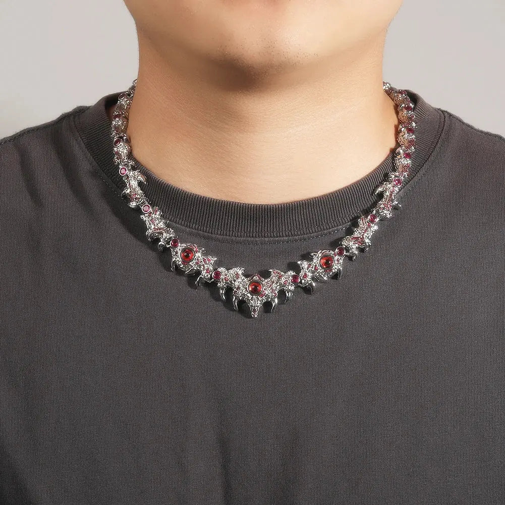 Iced Out Silver Red Eyes Chain Necklace - Hominus Denim