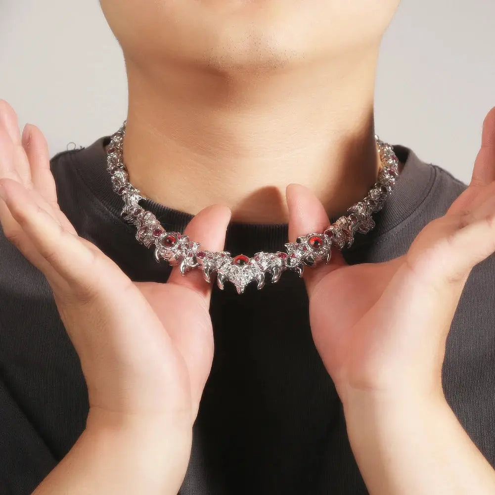 Iced Out Silver Red Eyes Chain Necklace - Hominus Denim