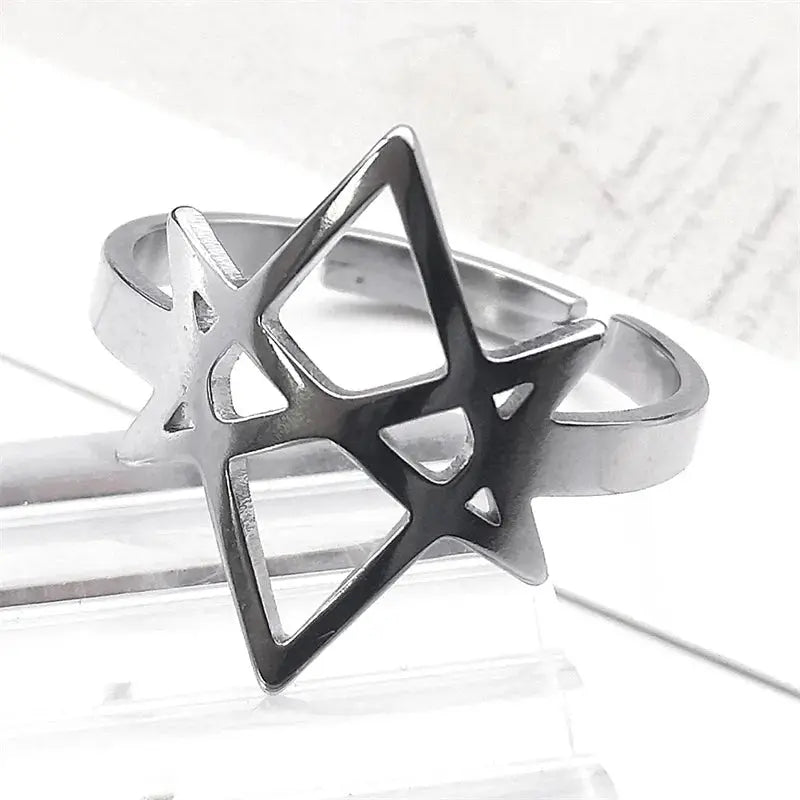 Unicursal Hexagram Stainless Steel Ring - Hominus Denim