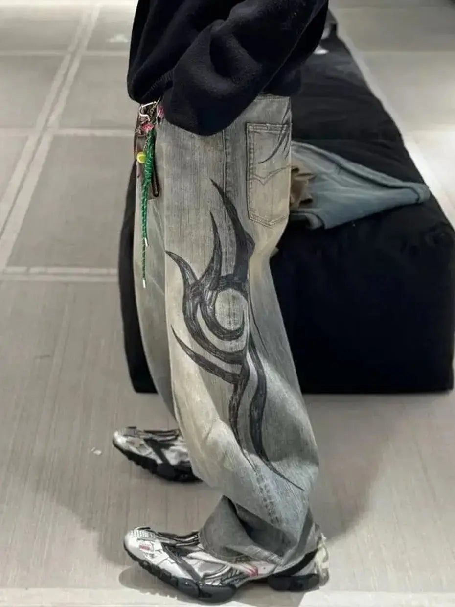 Vintage Baggy Jeans Men's Streetwear Harajuku Hip Hop Jeans Retro Blue Loose Straight Denim Pants Hominus Denim
