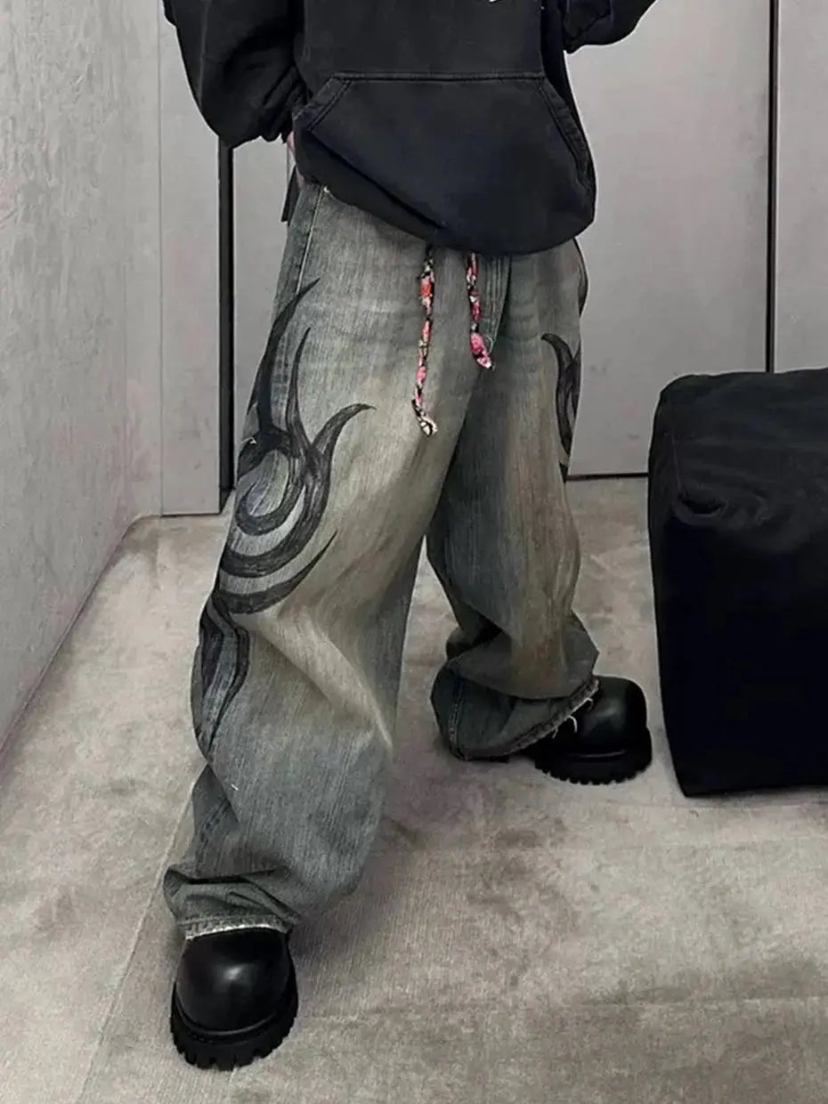 Vintage Baggy Jeans Men's Streetwear Harajuku Hip Hop Jeans Retro Blue Loose Straight Denim Pants Hominus Denim