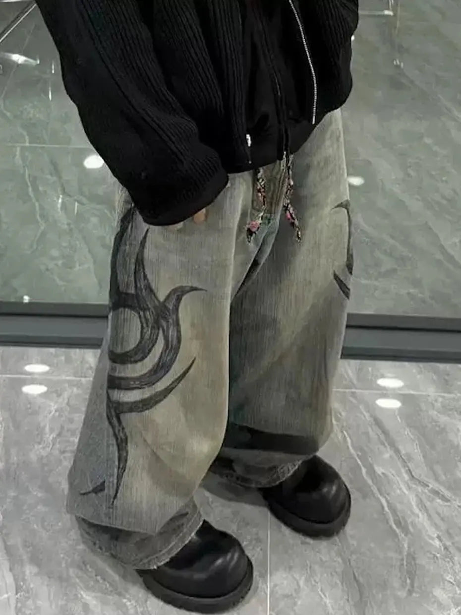 Vintage Baggy Jeans Men's Streetwear Harajuku Hip Hop Jeans Retro Blue Loose Straight Denim Pants Hominus Denim