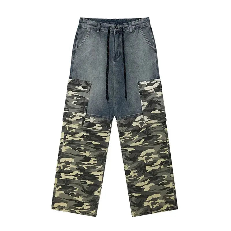 Vintage Cargo Camouflage Patchwork Jeans Pants Hip Hop Harakuju Streetwear Denim Trousers For Male Hominus Denim