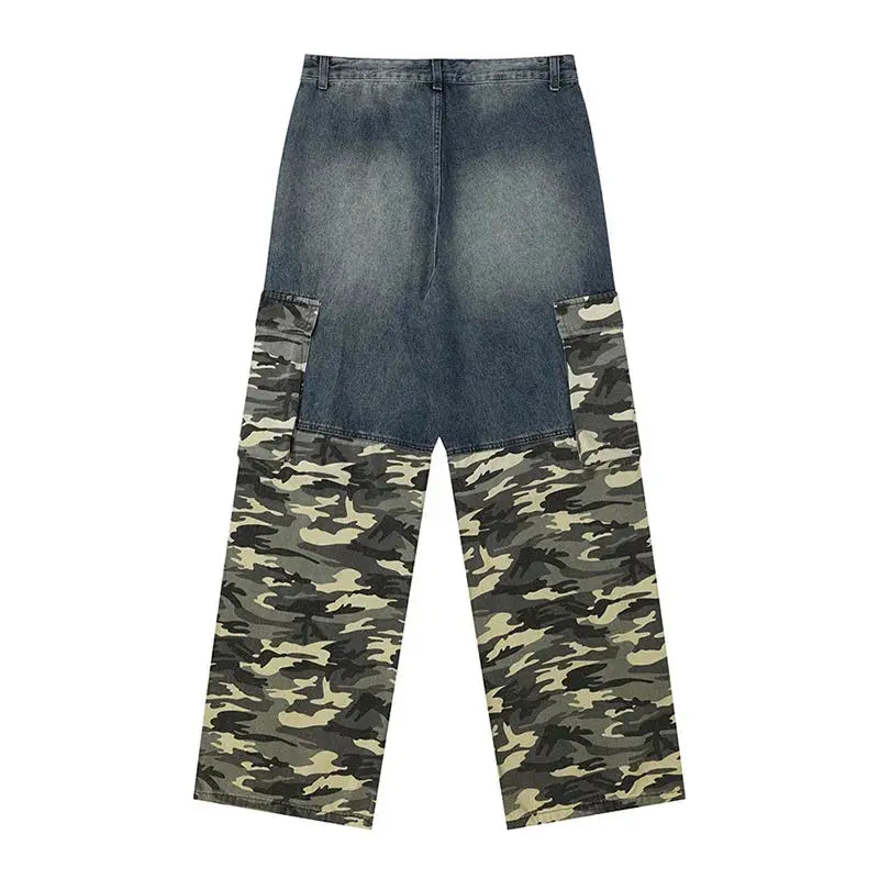 Vintage Cargo Camouflage Patchwork Jeans Pants Hip Hop Harakuju Streetwear Denim Trousers For Male Hominus Denim