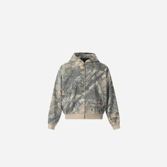 Vintage Cropped Camouflage Zipper Hooded Jacket Hominus Denim
