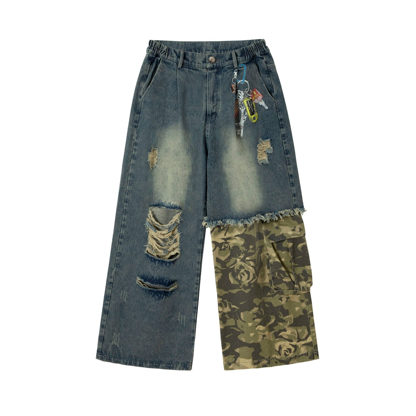 Vintage Destroyed Printed Camouflage Baggy Jean - Hominus Denim