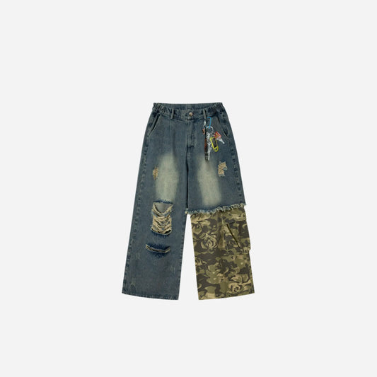 Vintage Destroyed Printed Camouflage Baggy Jean Hominus Denim