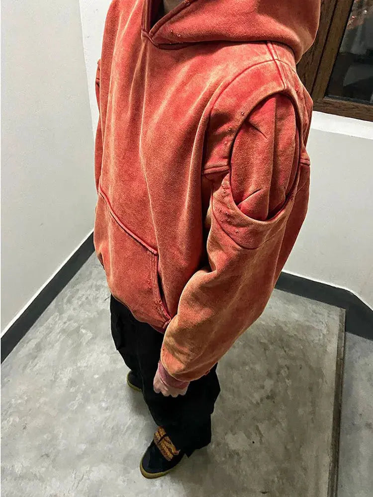 Vintage Heavyweight Wash Hoodies Deconstructed Silhouette Damaged Distressed Sweatshirt Coat Autumn and Winter Hominus Denim