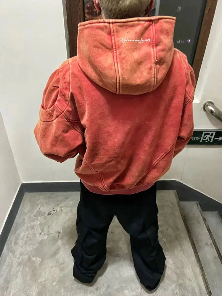 Vintage Heavyweight Wash Hoodies Deconstructed Silhouette Damaged Distressed Sweatshirt Coat Autumn and Winter Hominus Denim