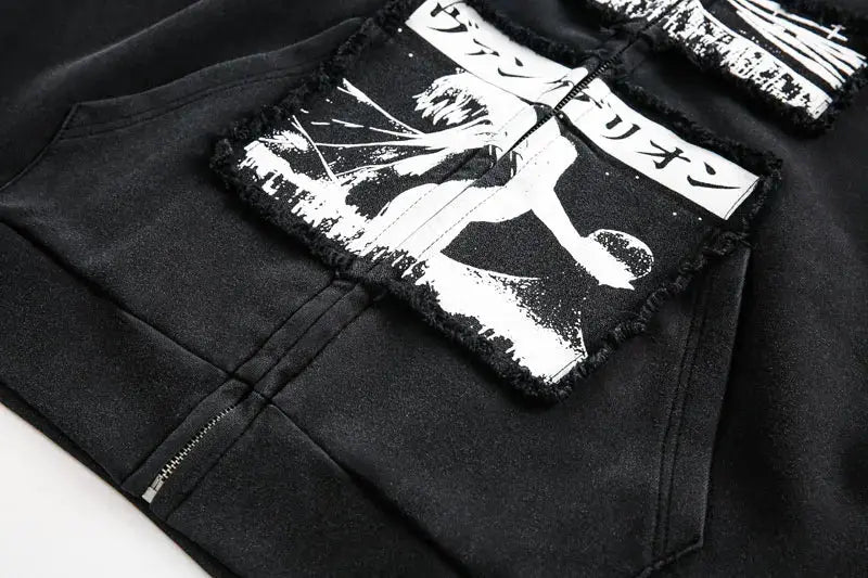 Vintage Hooded Jacket Y2K Embroidered Japanese Style Patch Zipper Hoodie Sweatshirt Streetwear Hip Hop Punk Gothic Baggy Hoodies Hominus Denim