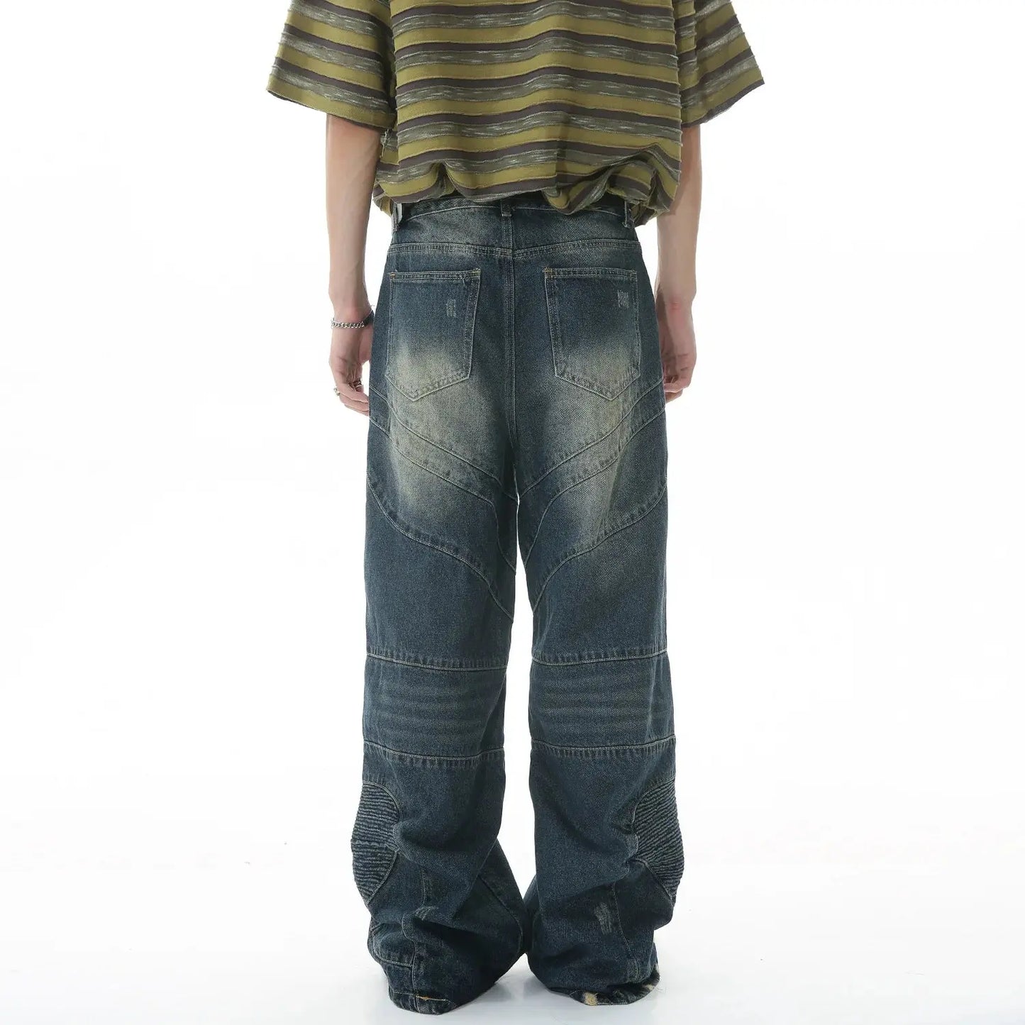Vintage Men's Jeans High Street Spliced Hole Straight Wide Leg Denim Pants Fashion Distress Blue Loose Trousers Streetwear New Hominus Denim