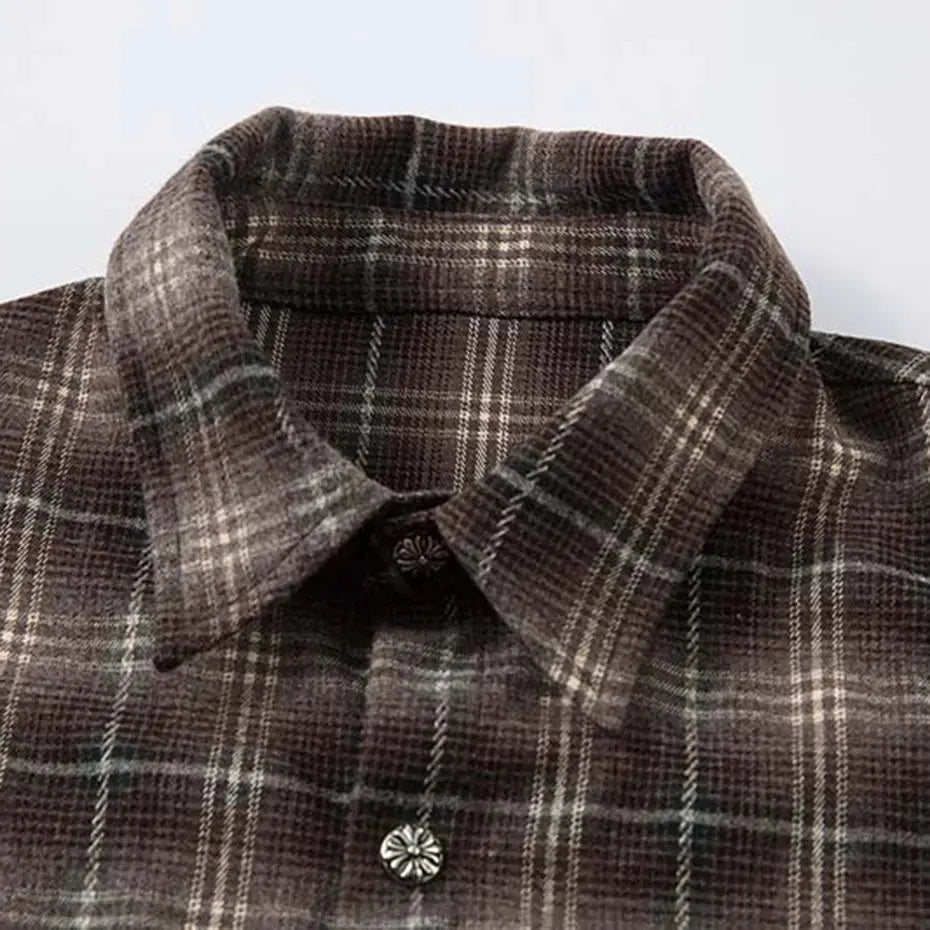 Vintage Plaid Shirts Fake Two Piece Loose Long Sleeve Shirts Button Up Blouse Streetwear Harajuku Hip Hop Shirts Hominus Denim