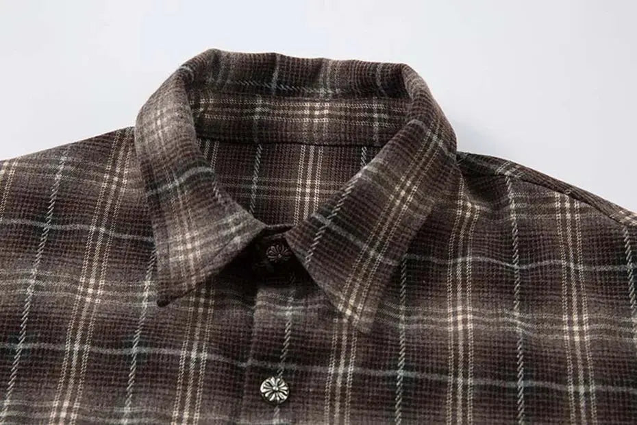 Vintage Plaid Shirts Fake Two Piece Loose Long Sleeve Shirts Button Up Blouse Streetwear Harajuku Hip Hop Shirts Hominus Denim