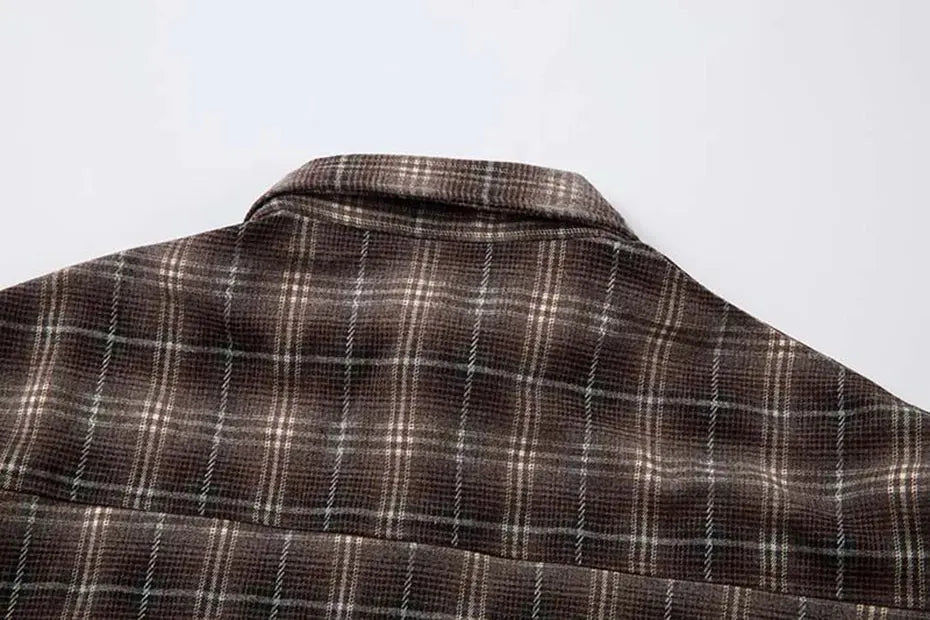 Vintage Plaid Shirts Fake Two Piece Loose Long Sleeve Shirts Button Up Blouse Streetwear Harajuku Hip Hop Shirts Hominus Denim