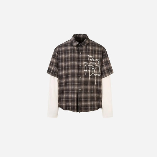 Vintage Plaid Shirts Fake Two Piece Loose Long Sleeve Shirts Button Up Blouse Streetwear Harajuku Hip Hop Shirts Hominus Denim