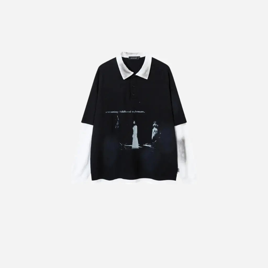 Vintage Printed Fake Two Pieces Long Sleeve Tee Hominus Denim
