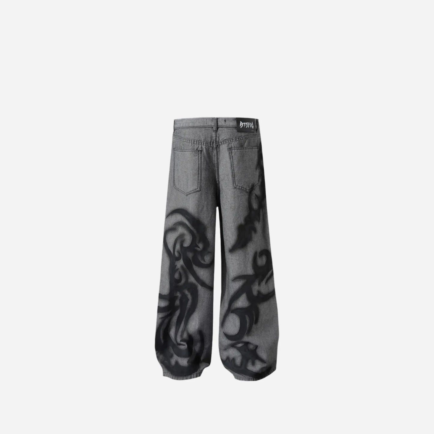 Vintage Tribal Graffiti Printed Baggy Jean Hominus Denim