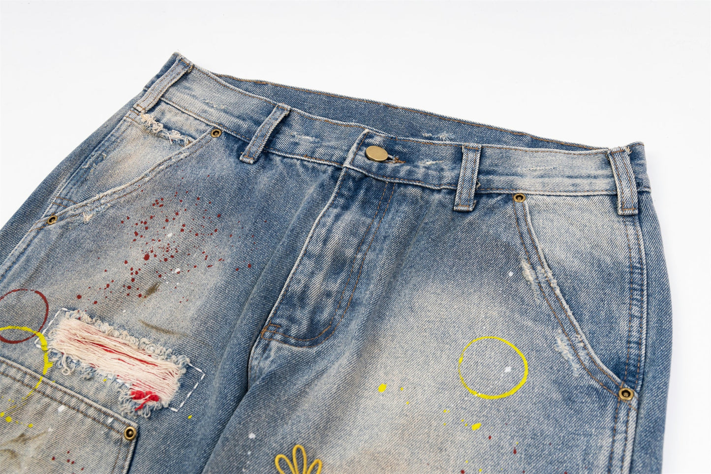 Vintage Washed Grunge Painted Baggy Jean - Hominus Denim