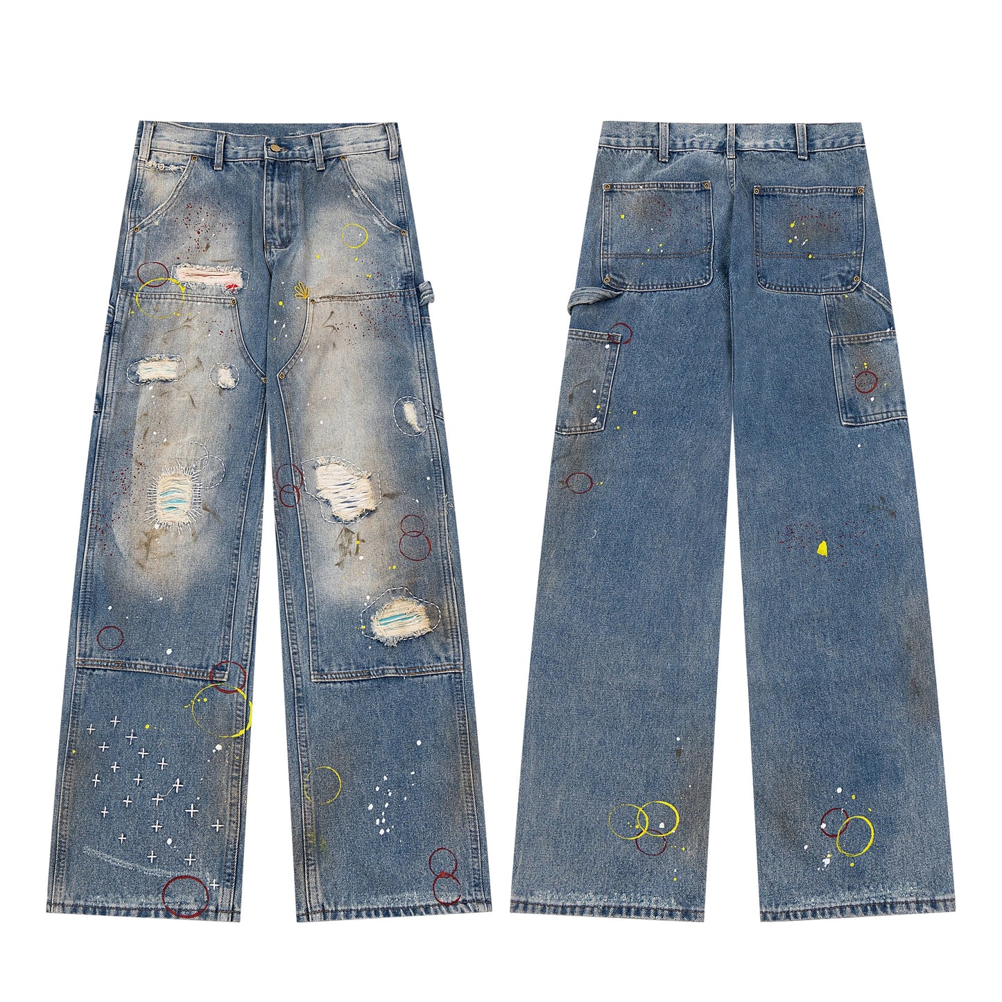 Vintage Washed Grunge Painted Baggy Jean - Hominus Denim