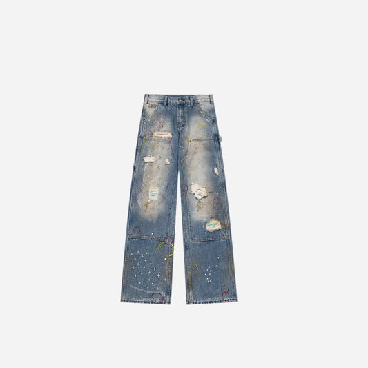 Vintage Washed Grunge Painted Baggy Jean Hominus Denim