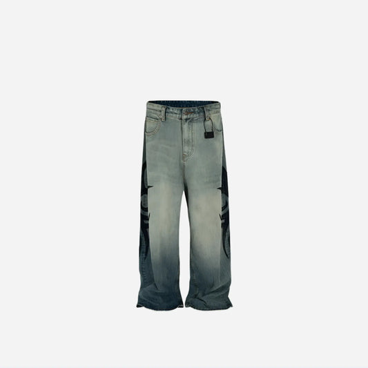 Vintage Washed Tribal Printed Baggy Jeans Hominus Denim