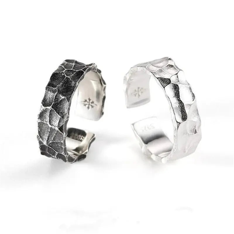 WYEAIIR 925 Sterling Silver Retro Stone Texture Male Resizable Opening Ring For Women Luxury Jewelry Hominus Denim