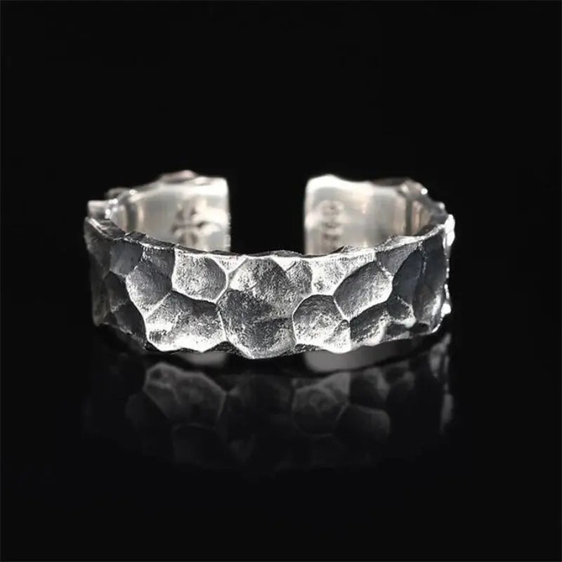WYEAIIR 925 Sterling Silver Retro Stone Texture Male Resizable Opening Ring For Women Luxury Jewelry Hominus Denim
