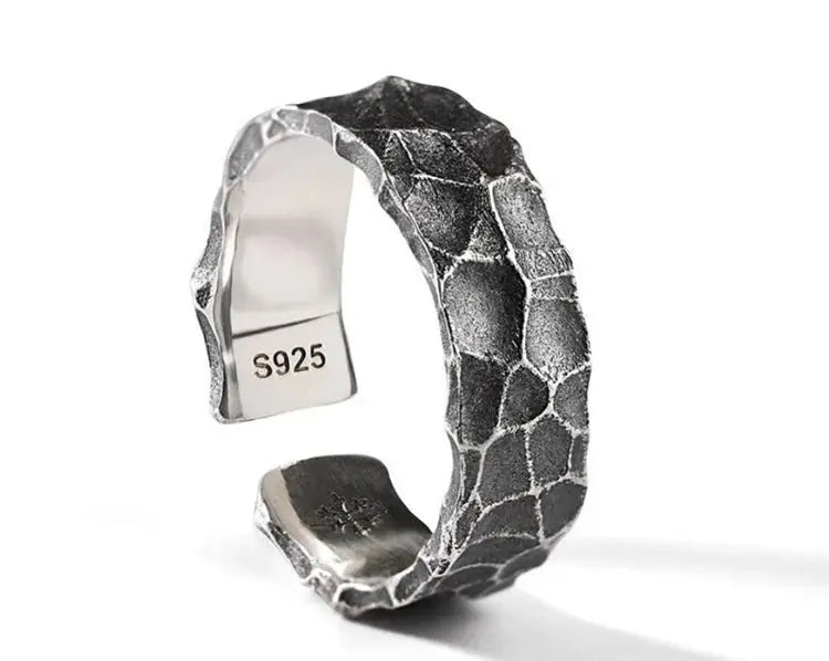 WYEAIIR 925 Sterling Silver Retro Stone Texture Male Resizable Opening Ring For Women Luxury Jewelry Hominus Denim
